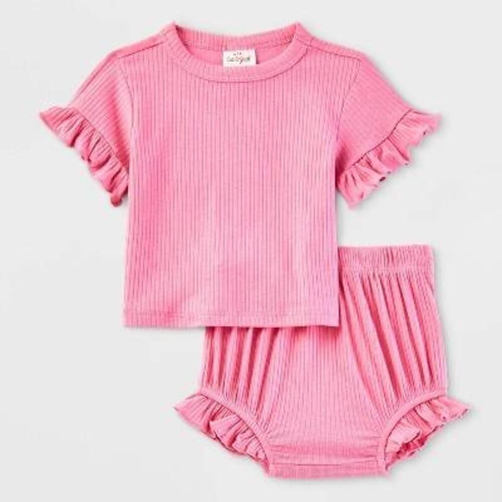 Cat & Jack Ribbed Top & Bottom Set, 18M, Pink (2 pc set)